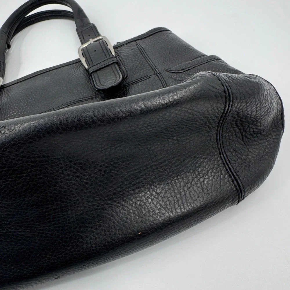 Cole Haan Black Pebbled Leather Tote Bag Silver Buckle Accent Shoulder Bag - Picture 7 of 14